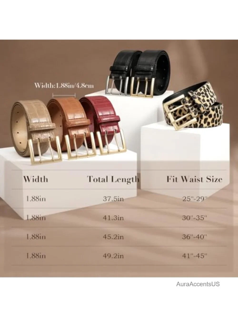 Wide Faux Leather Belt for Women, Gold Square Buckle, Dress & Jeans Accessory